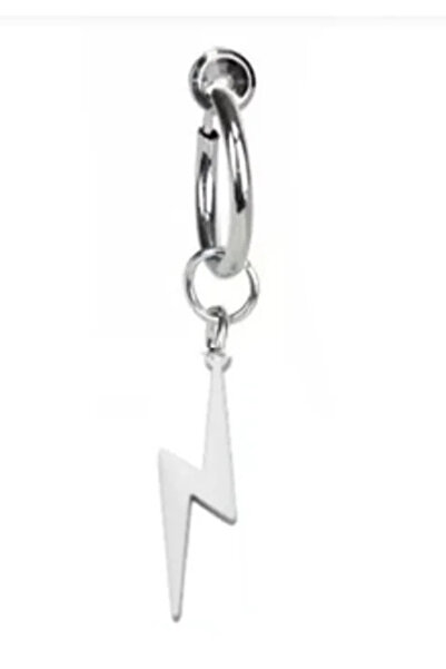 Jaida Moda Unisex Silver Color Non-Pierced Lightning Figure Dangle Steel Earr...
