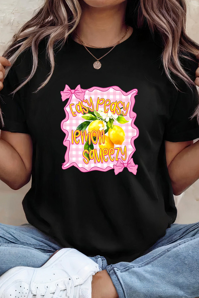 Sarah's Boutique Women's T-shirt – 100% cotton – Gingham Lemon