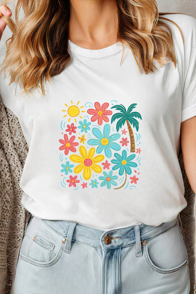 Sarah's Boutique Women's T-shirt – 100% cotton – Summer Flowers