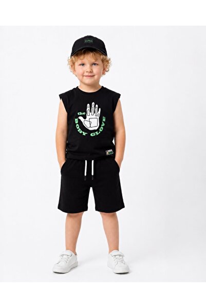 İray Boys' Hat and Shorts Set - Printed Sleeveless T-Shirt, Pocket Shorts, an...