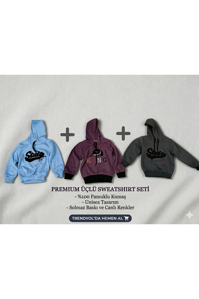 asyagiyimavm25 Erkek Çocuk Renk Bloklu ve Baskılı 3'lü Sweatshirt Paketi - Ka...