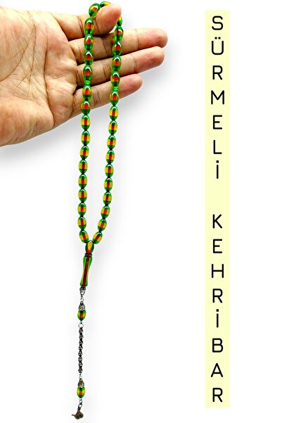 Hanedan Hediyelik Vermeil Amber Green Prayer Beads Size 7.8X12 mm Total Lengt...