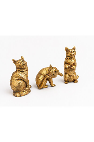 RÖNESANS HEDİYELİK Rönesans Collection 3’lü Altın Renk Kedi Biblo Seti 13 cm ...