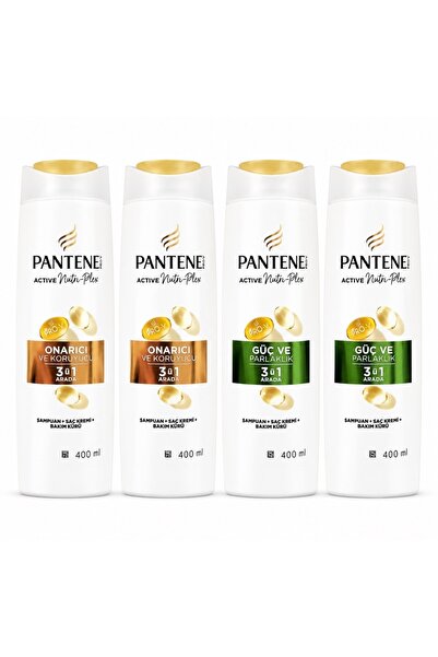 Pantene Șampon set 4 bucăți, Active Nutri-Plex 3 in 1, 2x Forța și Strălucire...