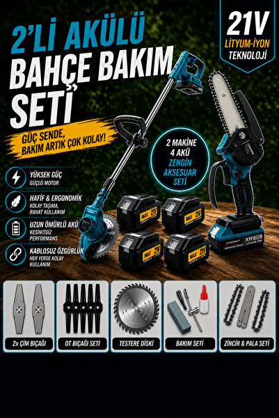 STAHLKRAFT STH 9983 M 2 li Set Akülü Budama + Tırpan 4 Bataryalı