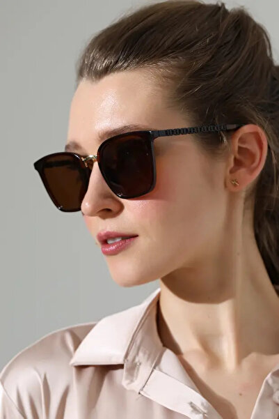 Violon Women's Brown Frame Brown Glass Sunglasses with Handle Detail