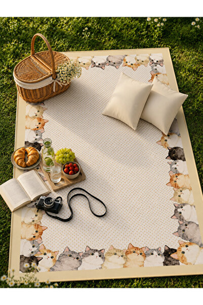 Kuki Concept MırMır- 150x220 cm suluboya efektli kedi desenli puantiyeli diji...