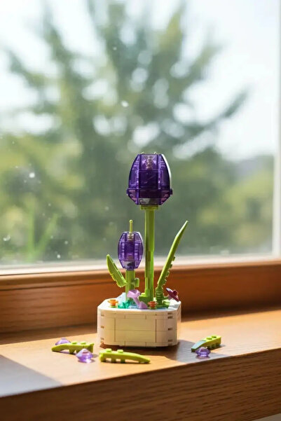 Miniso Purple tulip mini flower play block - decorative assembled hobby set i...