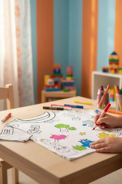 Miniso تي شيرت قابل للرسم للأطفال - مجموعة تصميم قابلة للغسل مع هدية قلم تلوين