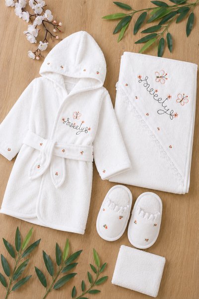 Sitilin Baby Girl Luxury Premium Lace Bathrobe Towel Set 100% Cotton Newborn Gift Set Stl7213