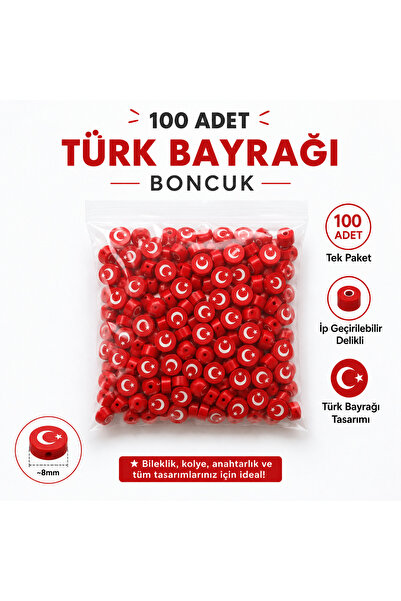mymomsstitch (100 Adet) 8mm Türk Bayrağı Figür Fimo Boncuk Takı Yapımı Bead