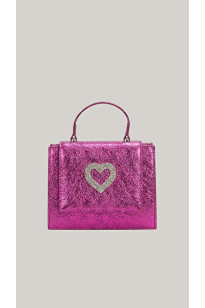 Sun Pieces Pink Shiny Clutch Bag, Heart-Shaped Stone Bag