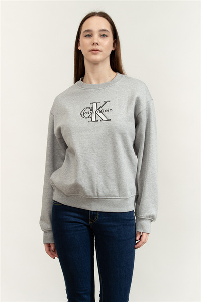 Calvin Klein Damen-Sweatshirt aus Baumwolle mit normaler Passform, Logo-Stick...