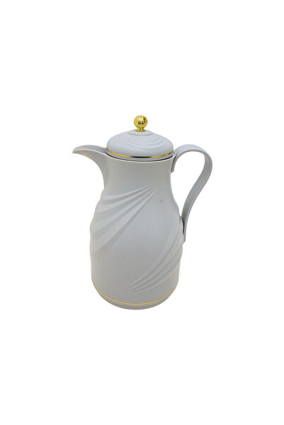 Al Nokhba Dallah Vacuum Flask, Grey with Gold Accents, Fluted Wave Design, 1L...