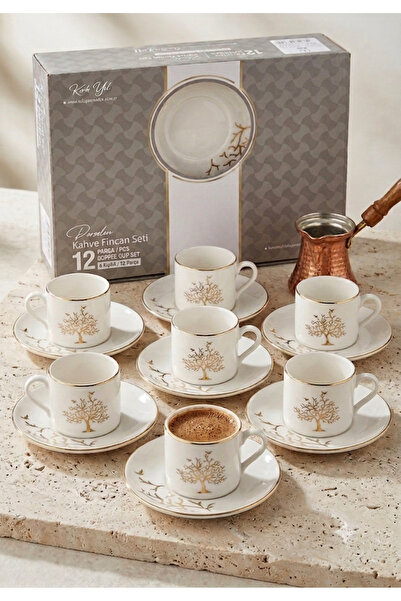 Fincan Gold Detailed Tree Patterned Porcelain Turkish Coffee Cup – Stylish an...