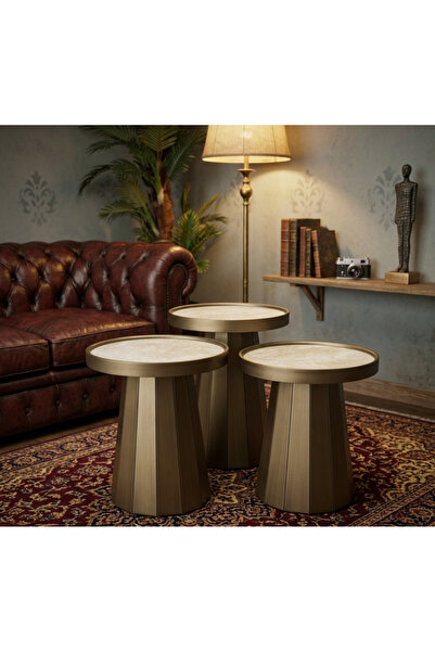 SHADE DESIGN Vetra Olımpo Bronz Eskitme Seramik Zigon Sehpa 3’lü Set – Ultra ...