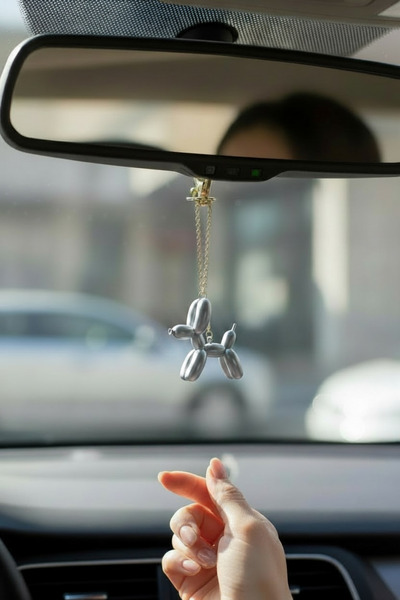 KUKO DESIGN Balon Metalik Parlak Gri Köpek Dikiz Aynası Süsü | Araba Aksesuar...