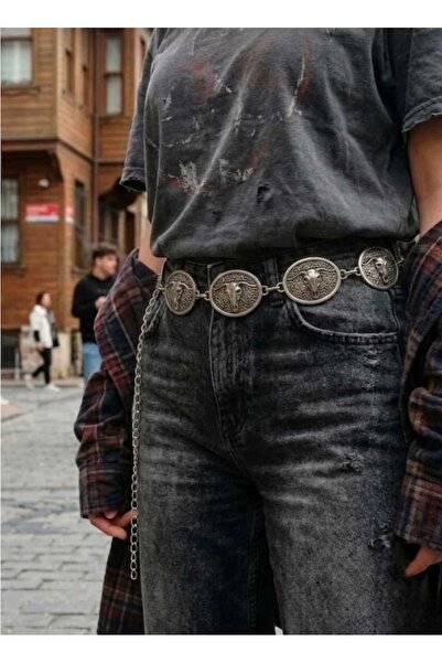 Corvus kolye&bileklik Vintage Silver Bull Figured 5 Retro Buckle Decorative W...