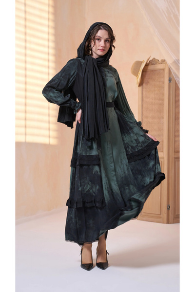 MissWhence Cupra Silk Patterned Dress Green 39822