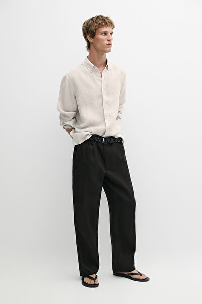 Massimo Dutti %100 keten pens detaylı pantolon