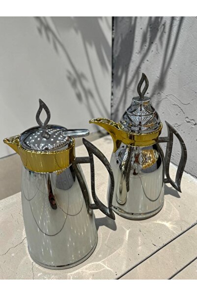 WAHJ ALMASAH Trams Steel Silver Gold Cover 1 Liter (2 Pieces) - Keeps Food Ho...