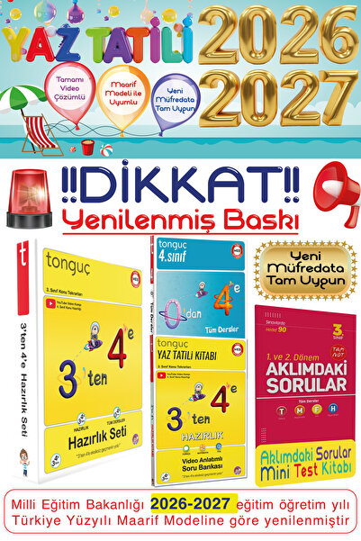 Tonguç Yayınları 3. Sınıf 3'ten 4'e Hazırlık Seti 0'dan 4'e Konu Anlatımlı Tü...