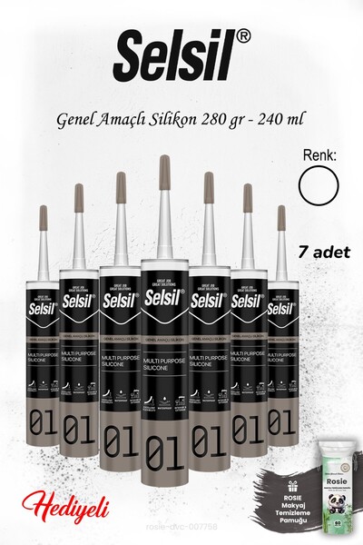 Selsil 280 gr Beyaz Genel Amaçlı Silikon 7 adet, ROSIE