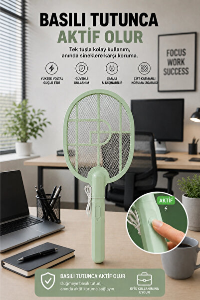 Blackbird Game Center Glr USB-016 Yeşil Şarj Edilebilir Sinek Raketi Type-C Girişli Sivrisinek ve Sinek Öldürücü Raket