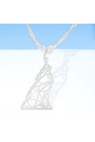 Larezo 925 Silver Necklace, Origami Dog or Wolf Plaque Pendant for Women, Ide...