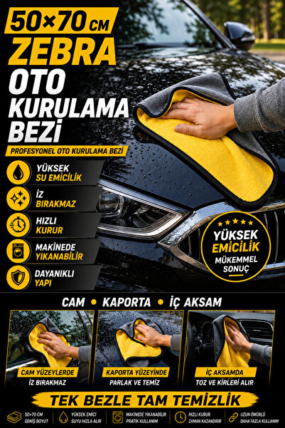 HR PAK 50x70 Cm 3 Adet Çift Taraflı Zebra Mikrofiber Araç İç Dış Yıkama Temizleme Toz Alma Kurulama Cam Bezi Araba Havlusu Oto Bezi