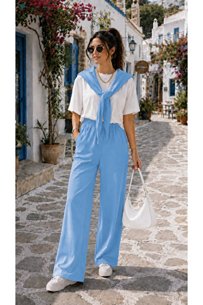 Gameyal Women's Modal Fabric Two-Piece Set – T-Shirt with Sewn Tie Detail & D...