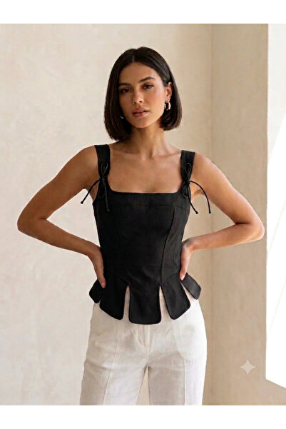 FH BUTİK İp Detaylı Corse Bluz Crop