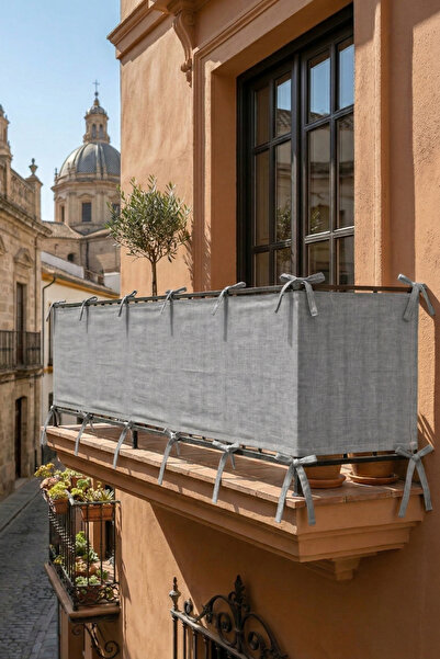 Monami Anthracite Lace-Up Decorative Balcony Cover Tarpaulin That Provides Pr...