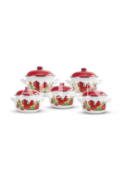 Arian Top Bottom Set of 5 enamel pots with lid Arian, capacity 2L, 2.8L, 3.8L...