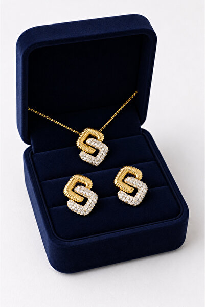 mischa jewelry Gold Zircon Stone Mesh Set - Tarnish-Resistant Premium Series
