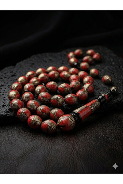 SH Luxurious Yusr Rosary plated with natural red coral and silver