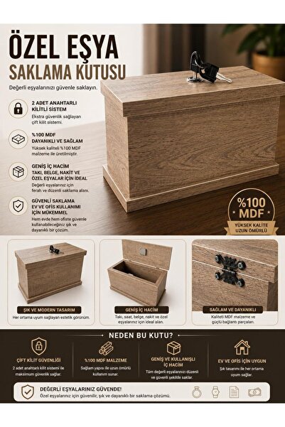 BOZKURT CNC ÖZEL EŞYA SAKLAMA KUTUSU Özel Kilitli Ahşap Kutu - %100 MDF Takı,...