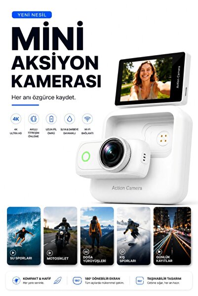 RAYLAX 4K Ultra HD Hareketli Ekranlı Profesyonel Aksiyon Kamerası Manyetik Tu...