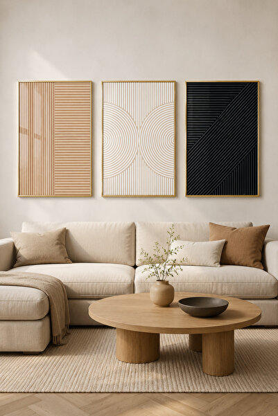 sayetablo Modern Çizgiler - Gerçek Cama Baskı Gold Alüminyum Metal Çerçeveli ...