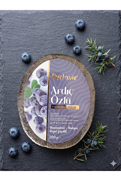 Purlavie Doğal Ardıç Özlü Süngerli Sabun 100 gr - Peeling Etkili, Nemlendiric...