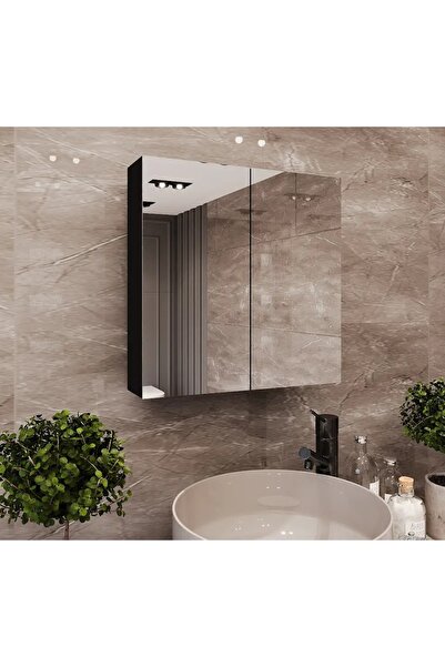 DAKORA HOME 2 Kapaklı (SİYAH) 60X60 Aynalı Banyo Dolabı Çok Amaçlı Banyo Dolabı
