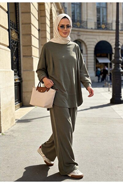 Aselim Hijap Moda طقم بنطلون كبير الحجم من بيكيه مودال - أخضر