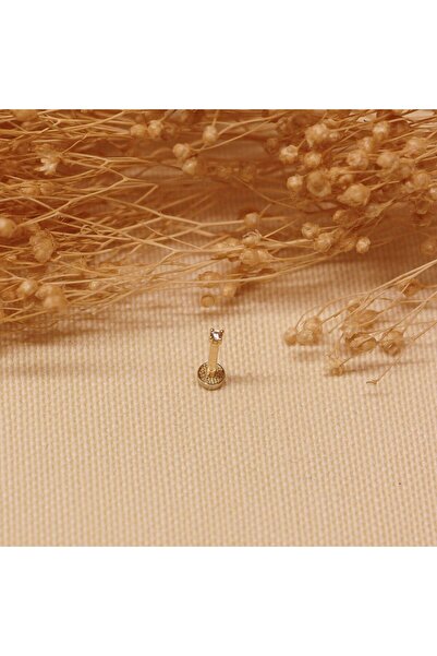 TAHAN MÜCEVHERAT 14 Ayar Altın 4 Tırnak Mini Tektaş Tragus Piercing