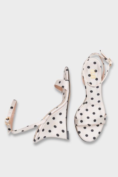 LOJO Women's Oval Toe Ankle Strap Wedge Heeled Casual Sandals Amalfi Polka Dot