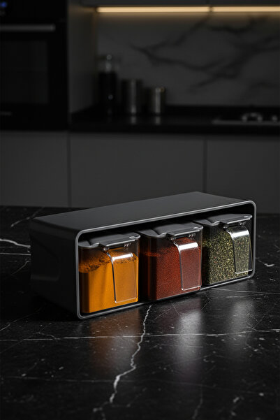 QLUX IDEAS 3-Piece Spice Container Set with Stand and Spoon 600 ml X 3 Bpa Fr...