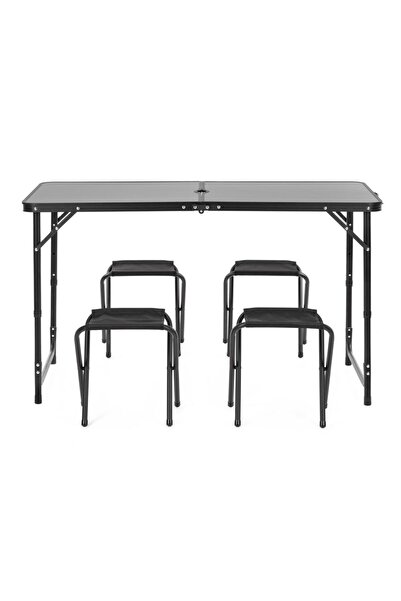 SERSIMO Set masă pliabilă de camping cu 4 scaune, suport pentru umbrelă, înăl...