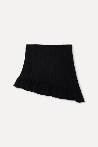 Mudo Women's Black Lace Asymmetrical Cut Mini Skirt