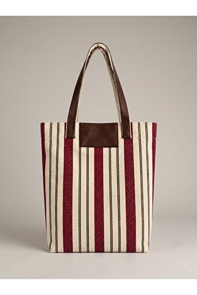 AGANTA STUDIO AGANTA LIDO Çizgili Canvas Tote Çanta – Bordo Bej
