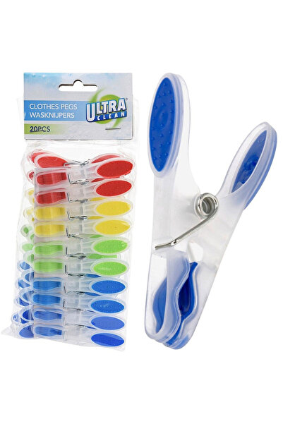 ultra clean Clești de rufe din plastic, 20 bucăți, multicolor