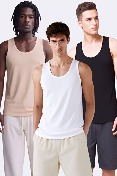 Loule Men's 3-Piece Cotton & Modal Daily Standard Size Undershirts - Soft & B...
